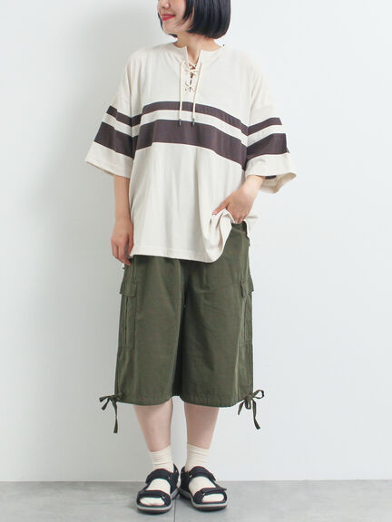 [接触冷感]編み上げラインTシャツ（チャコールグレー/ピンク/ブラウン/ブルー）｜SM2（エスエムツー）通販