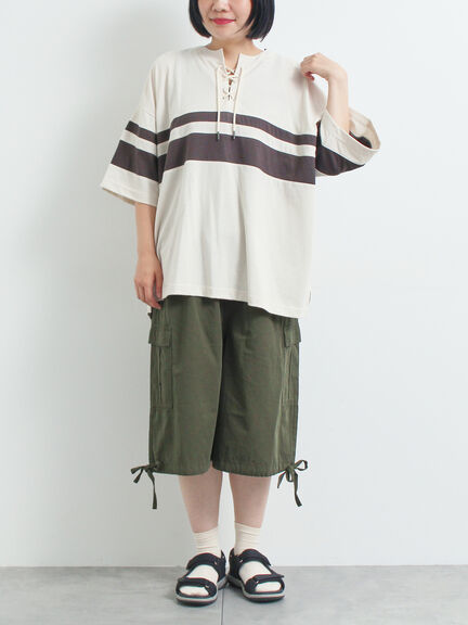 [接触冷感]編み上げラインTシャツ（チャコールグレー/ピンク/ブラウン/ブルー）｜SM2（エスエムツー）通販