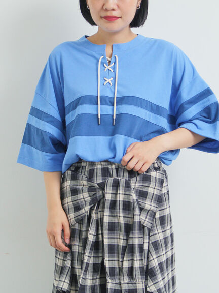 [接触冷感]編み上げラインTシャツ（チャコールグレー/ピンク/ブラウン/ブルー）｜SM2（エスエムツー）通販