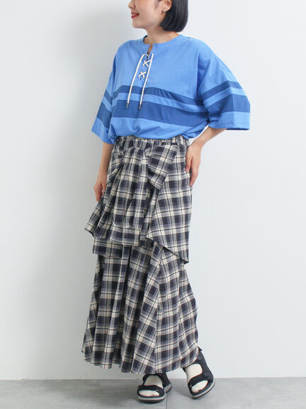 [接触冷感]編み上げラインTシャツ（チャコールグレー/ピンク/ブラウン/ブルー）｜SM2（エスエムツー）通販