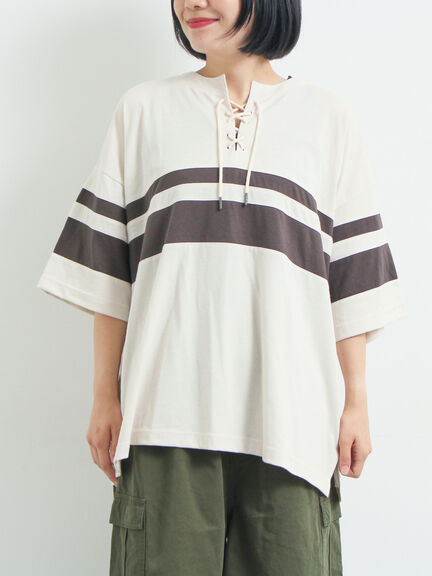 [接触冷感]編み上げラインTシャツ（チャコールグレー/ピンク/ブラウン/ブルー）｜SM2（エスエムツー）通販