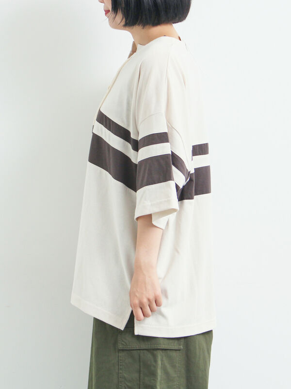 セール】 [接触冷感]編み上げラインTシャツ（チャコールグレー/ピンク