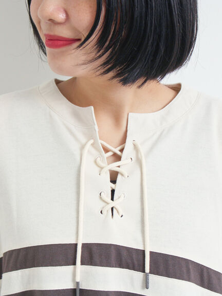 [接触冷感]編み上げラインTシャツ（チャコールグレー/ピンク/ブラウン/ブルー）｜SM2（エスエムツー）通販