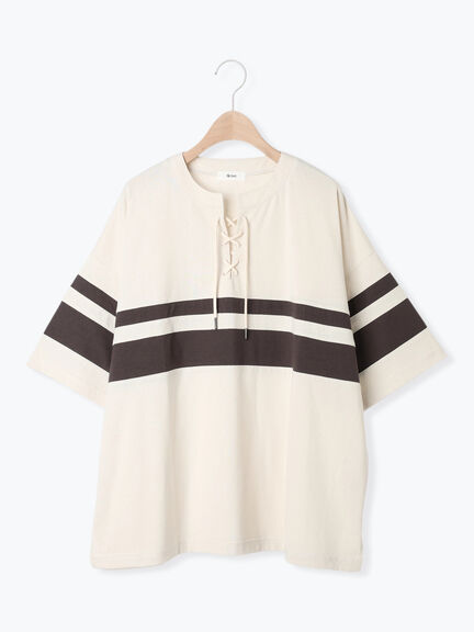 [接触冷感]編み上げラインTシャツ（チャコールグレー/ピンク/ブラウン/ブルー）｜SM2（エスエムツー）通販