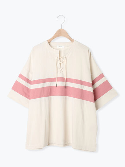 [接触冷感]編み上げラインTシャツ（チャコールグレー/ピンク/ブラウン/ブルー）｜SM2（エスエムツー）通販