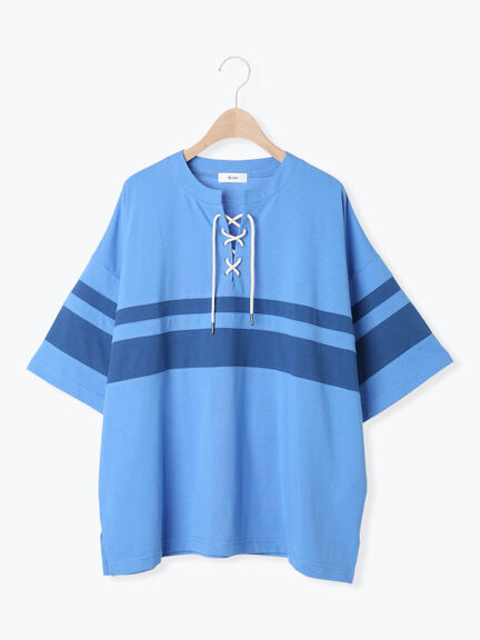 [接触冷感]編み上げラインTシャツ（チャコールグレー/ピンク/ブラウン/ブルー）｜SM2（エスエムツー）通販