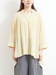 セール】 ストライプ柄七分袖シャツ（チャコールグレー/ブラウン