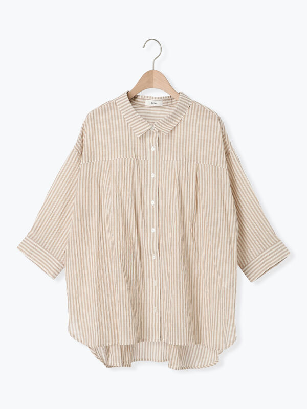 セール】 ストライプ柄七分袖シャツ（チャコールグレー/ブラウン