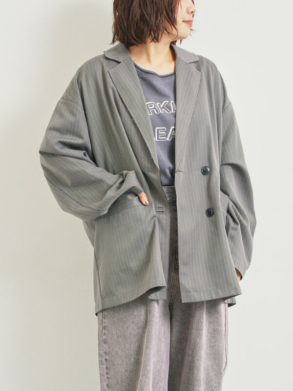 セール】 カットアウトダブルジャケット（グレー/ブラウン/カーキ