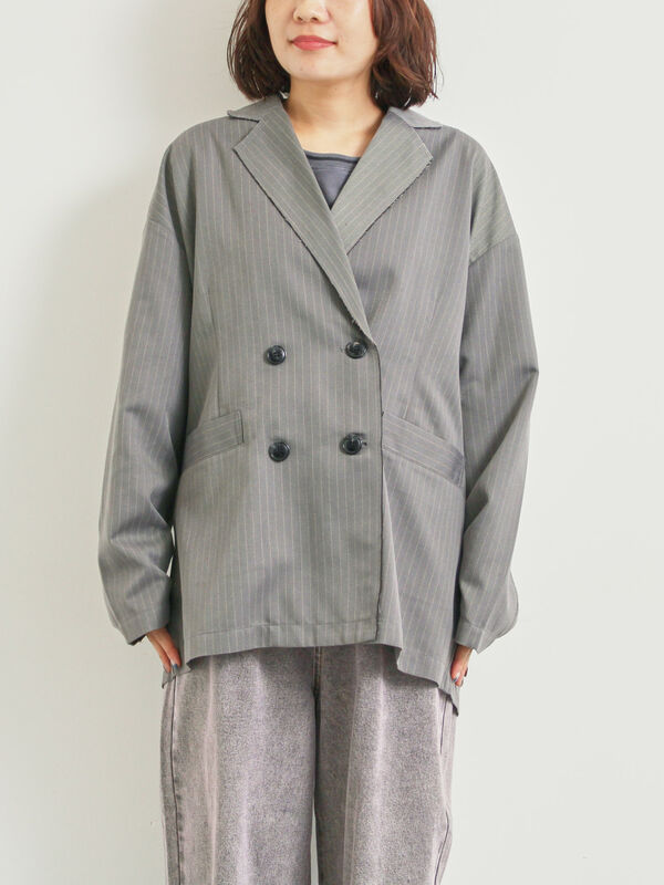 24SS カットアウトスリーブ付き カットアウト ダブルジャケット セール】 カットアウトダブルジャケット（グレー/ブラウン/カーキ