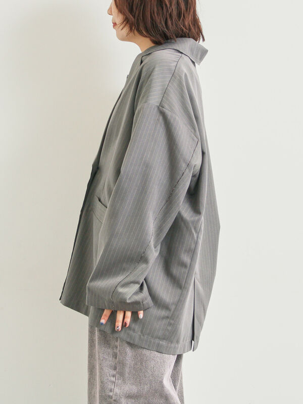 24SS カットアウトスリーブ付き カットアウト ダブルジャケット セール】 カットアウトダブルジャケット（グレー/ブラウン/カーキ