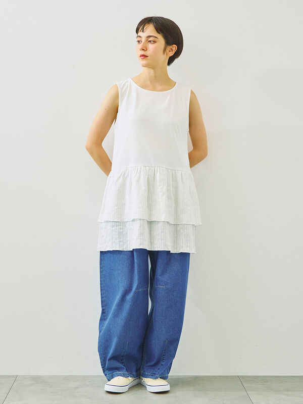 セール】 【接触冷感】裾ティアードノースリーブカットソー