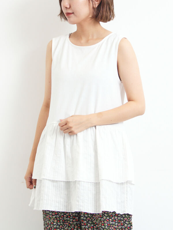 セール】 【接触冷感】裾ティアードノースリーブカットソー(オフ セール】 【接触冷感】裾ティアードノースリーブカットソー(オフ