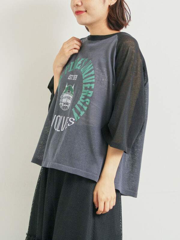 セール】 ラグランスリーブプリントシアーニット（ブラック