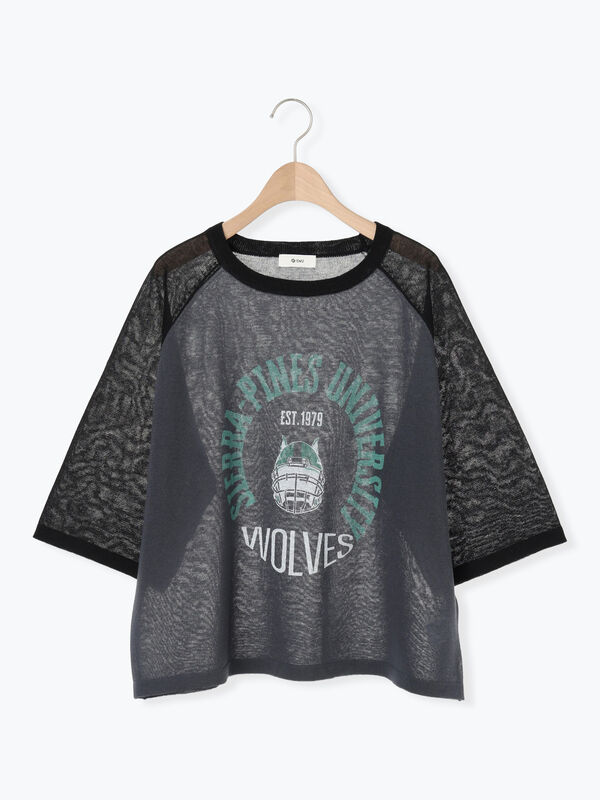 セール】 ラグランスリーブプリントシアーニット（ブラック/ブラウン