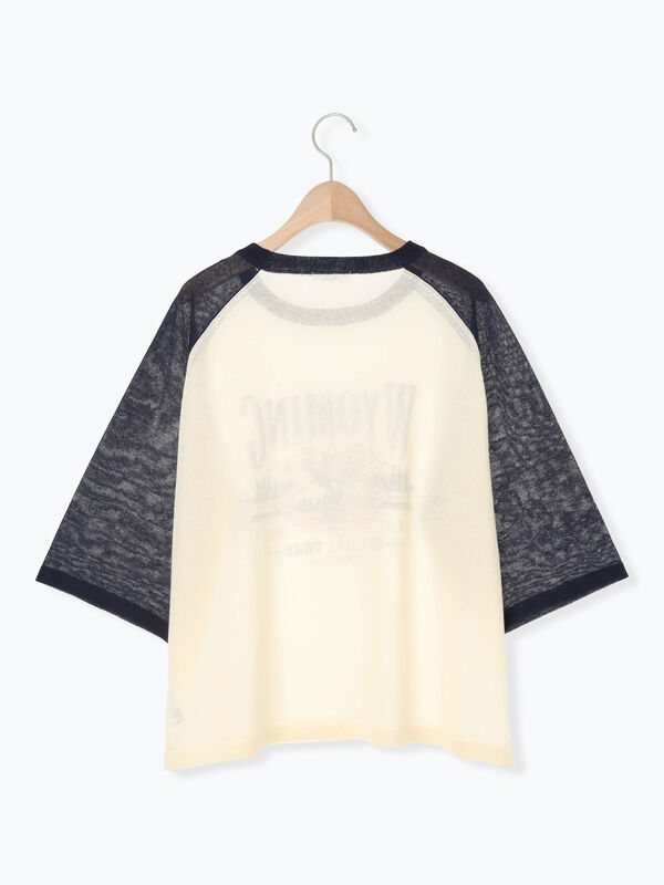 セール】 ラグランスリーブプリントシアーニット(ブラック セール】 ラグランスリーブプリントシアーニット(ブラック