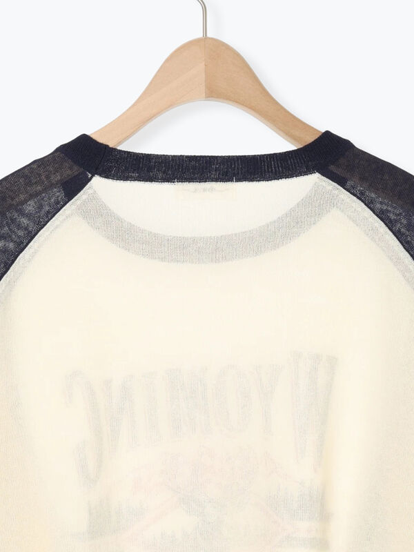 セール】 ラグランスリーブプリントシアーニット(ブラック セール】 ラグランスリーブプリントシアーニット(ブラック