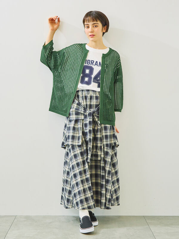 メッシュ編みジッパーカーディガン 46 セール】 メッシュ編みZIPカーディガン（ブラック/グリーン