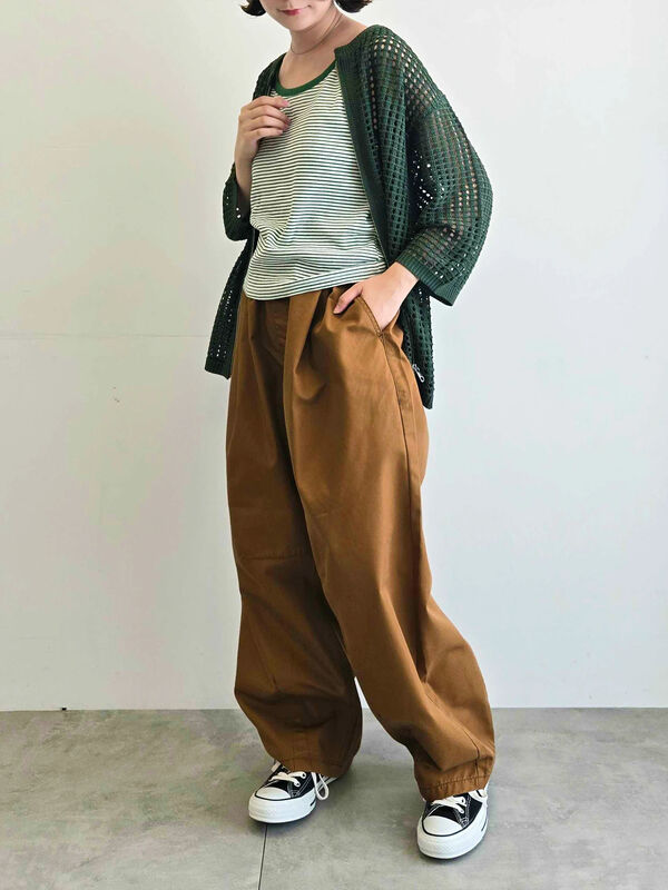 セール】 メッシュ編みZIPカーディガン（ブラック/グリーン