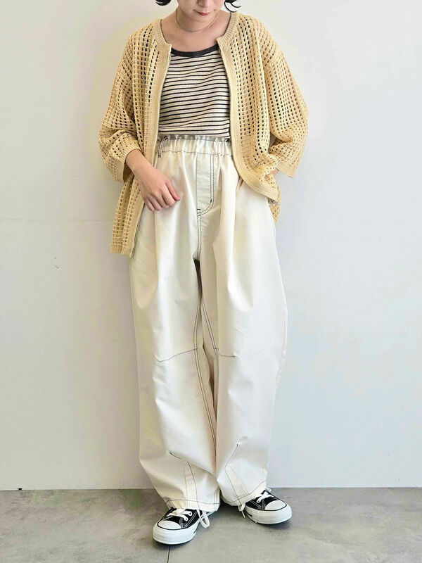 メッシュ編みジッパーカーディガン 46 2WAYコード刺繍メッシュニットカーディガン(M IVORY