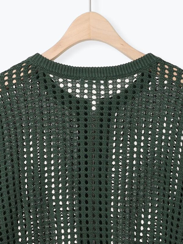 セール】 メッシュ編みZIPカーディガン（ブラック/グリーン