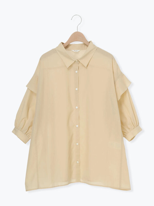 セール】 肩フリル切替シャツ（ブラック/ベージュ/オレンジ/グリーン