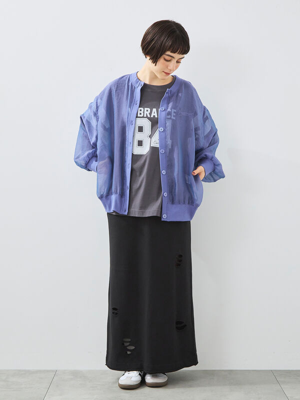 セール】 刺繍ロゴシアーカーディガン（チャコールグレー/ベージュ