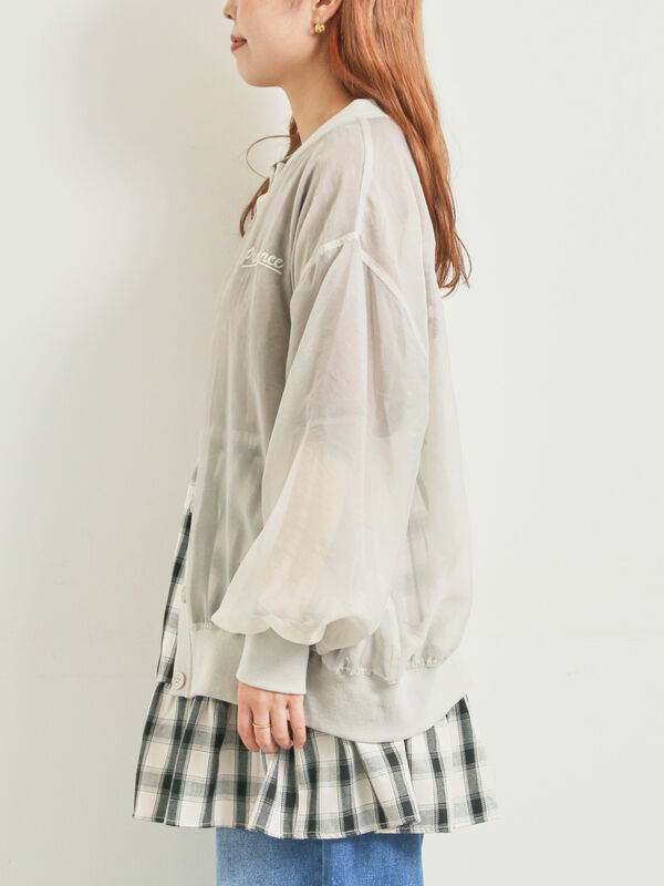 セール】 刺繍ロゴシアーカーディガン（チャコールグレー