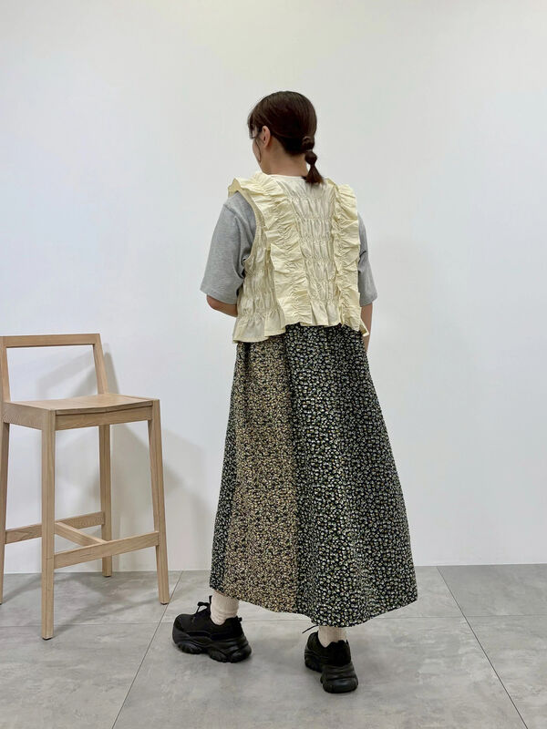 セール】 パッチワーク花柄ドッキングワンピース（グレー