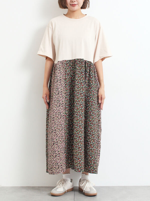 美品◎グレースコンチネンタル パッチワークパターンワンピース 花柄 S 紺 美品◎グレースコンチネンタル パッチワークパターンワンピース