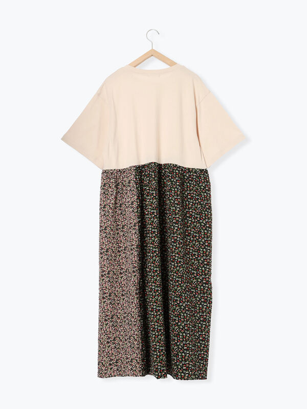 セール】 パッチワーク花柄ドッキングワンピース（グレー