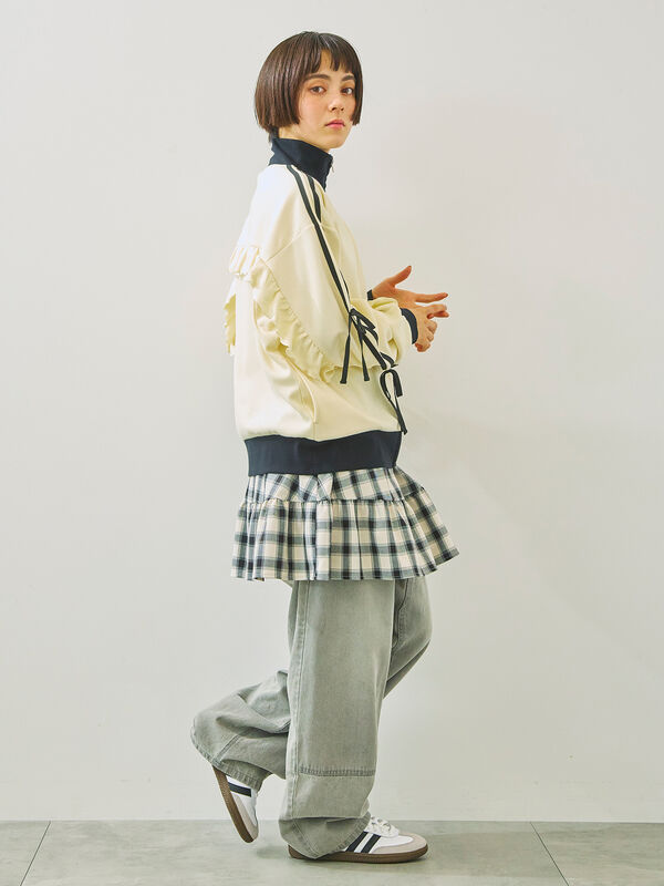 セール】 チェック柄フリルティアードミニスカート（オフ