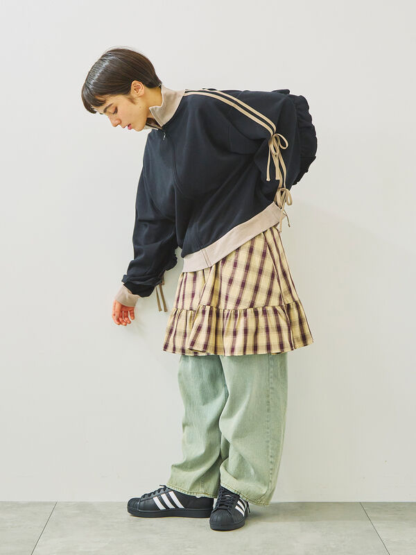 セール】 チェック柄フリルティアードミニスカート（オフホワイト