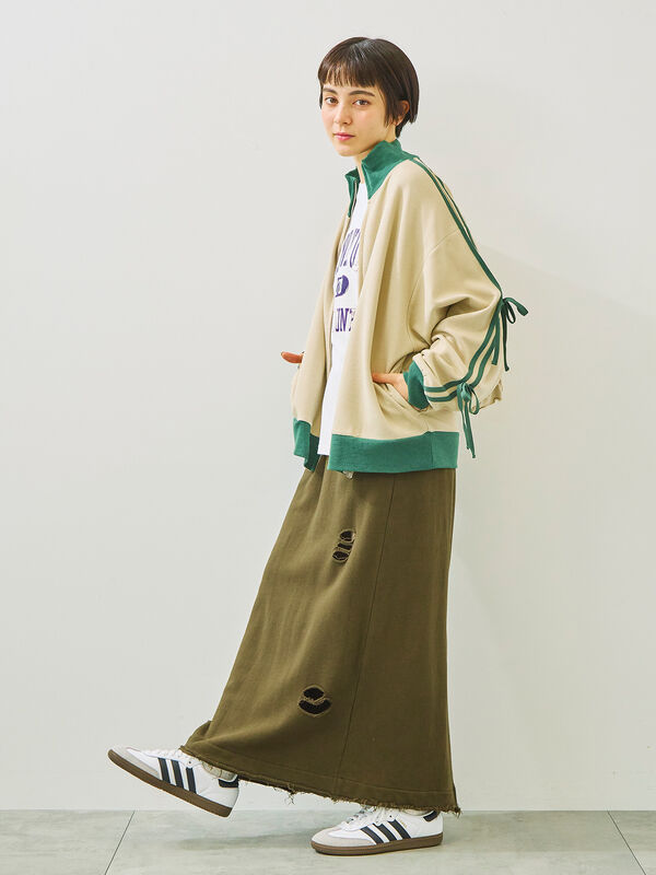 リボンフリルトラックジャージ（ブラック/ベージュ/ブラウン/クリーム