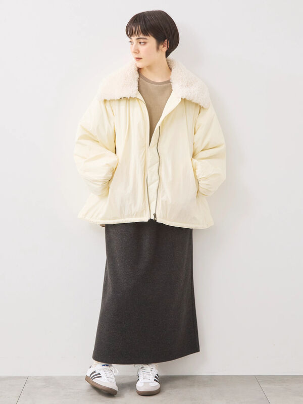 ボア襟マルチWAYブルゾン（チャコールグレー/カーキ/キナリ/アウター