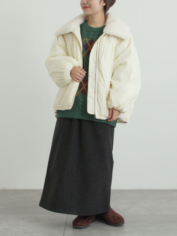 セール】 ボア襟マルチWAYブルゾン（チャコールグレー/カーキ/キナリ