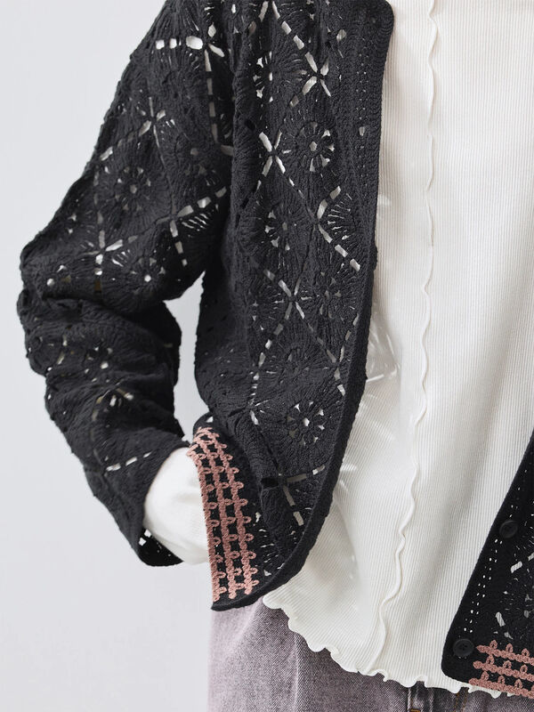 セール】 クロシェ編み風カーディガン（ブラック/オレンジ/グリーン