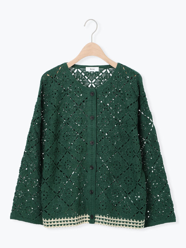 セール】 クロシェ編み風カーディガン（ブラック/オレンジ/グリーン