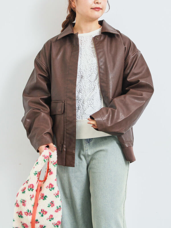 セール】 フェイクレザーブルゾン（ブラック/ブラウン/アウター