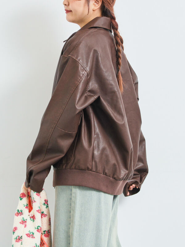 セール】 フェイクレザーブルゾン（ブラック/ブラウン/アウター