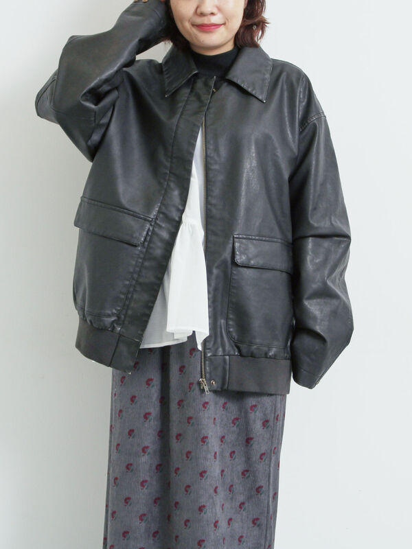 セール】 フェイクレザーブルゾン（ブラック/ブラウン/アウター