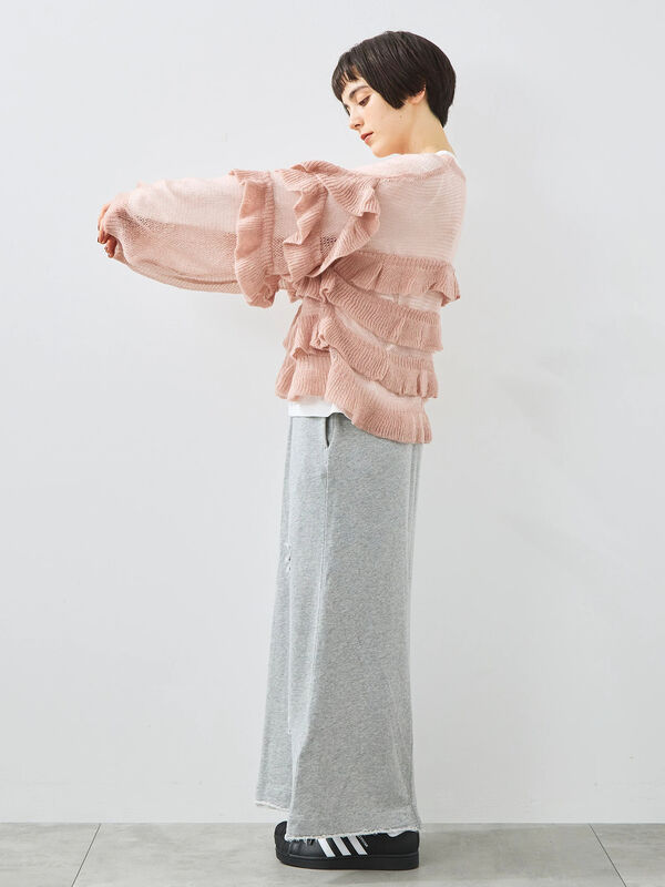 セール】 インナーSETモヘアタッチシアーフリルニット（ブラック