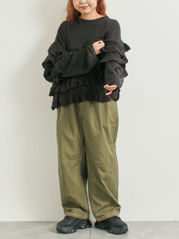 セール】 インナーSETモヘアタッチシアーフリルニット（ブラック