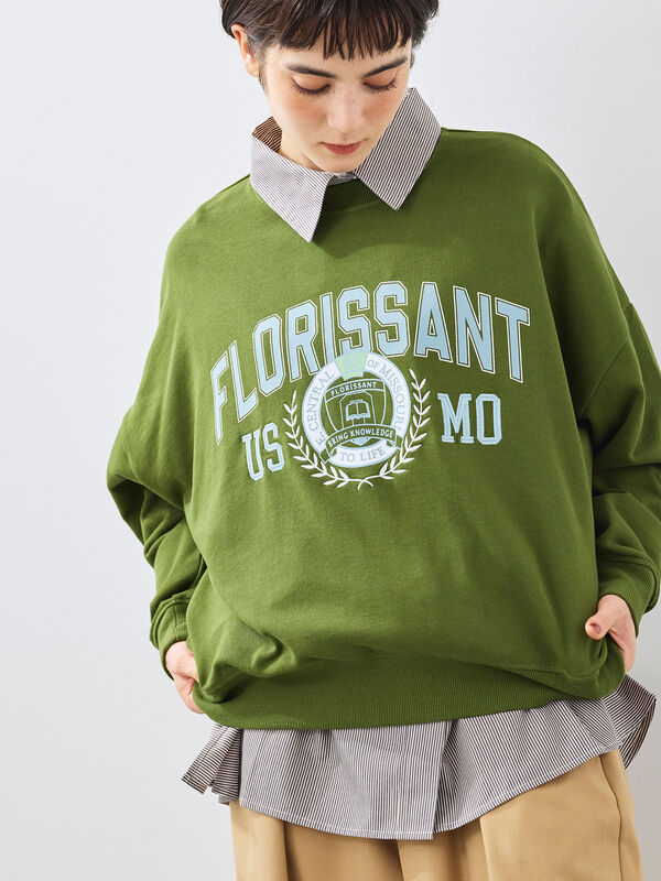 ミニ裏毛カレッジプリント+刺繍スウェット（グレー/ベージュ/カーキ/ネイビー）｜SM2（エスエムツー）通販