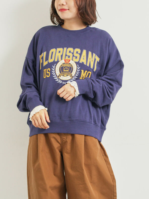 ミニ裏毛カレッジプリント+刺繍スウェット（ネイビー）｜SM2（エスエムツー）通販