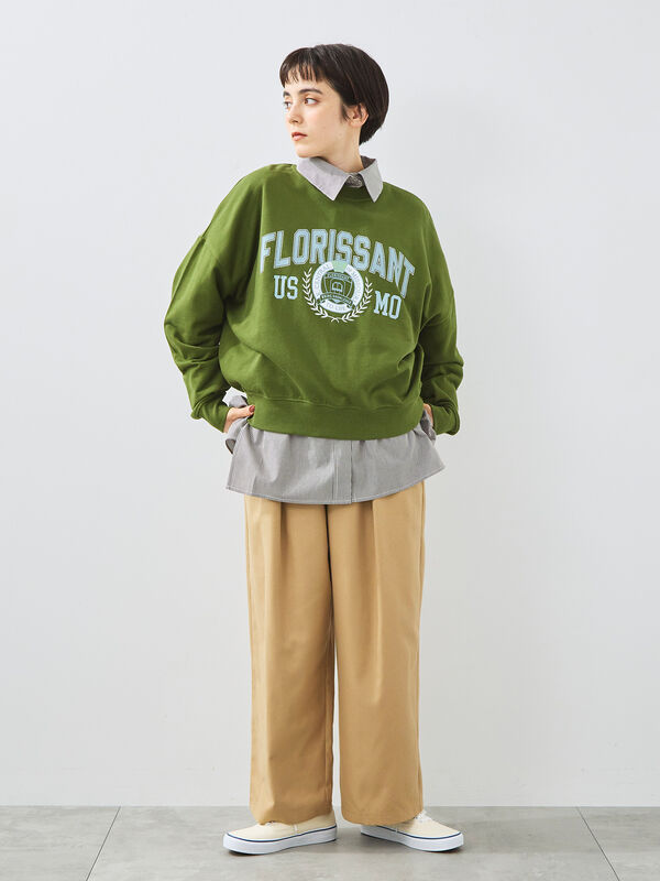 セール】 ミニ裏毛カレッジプリント+刺繍スウェット（グレー/ベージュ