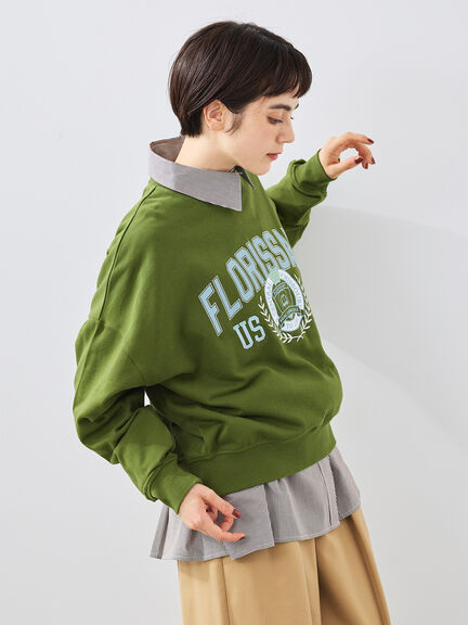 ミニ裏毛カレッジプリント+刺繍スウェット（グレー/ベージュ/カーキ/ネイビー）｜SM2（エスエムツー）通販
