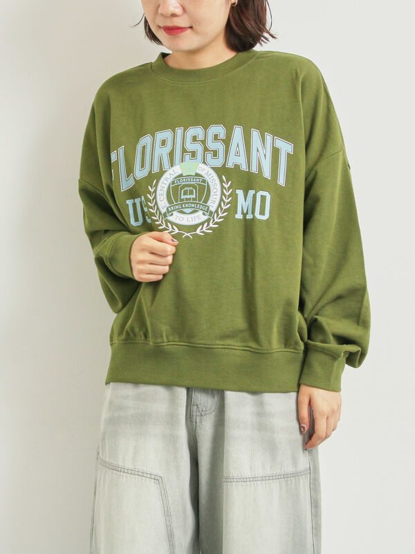 セール】 ミニ裏毛カレッジプリント+刺繍スウェット（グレー/ベージュ