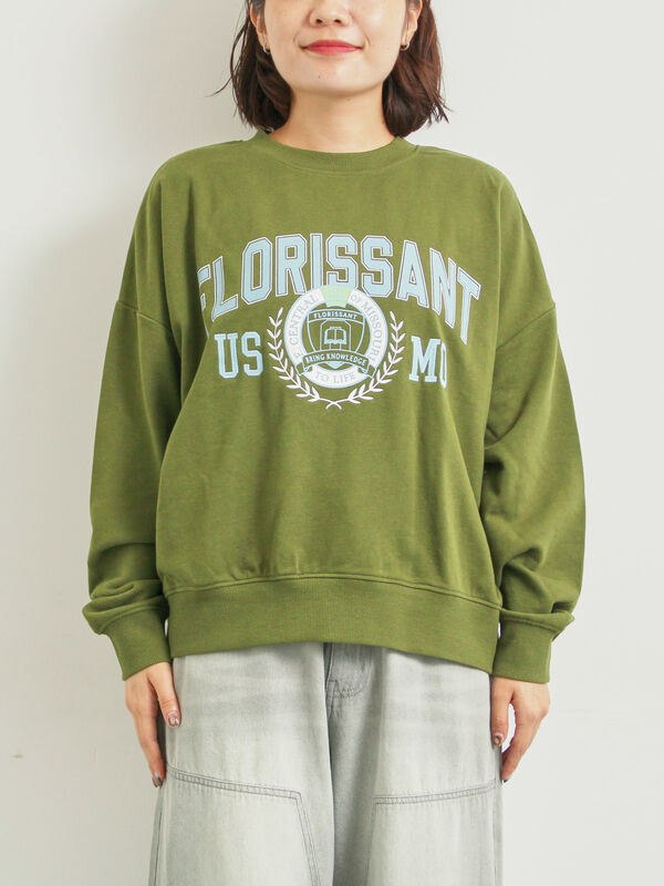 セール】 ミニ裏毛カレッジプリント+刺繍スウェット（グレー/ベージュ