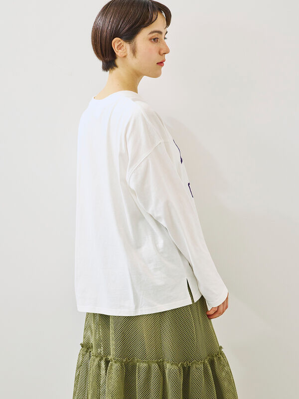 セール】 柄アソートフロッキープリントロングTシャツ（オフホワイト